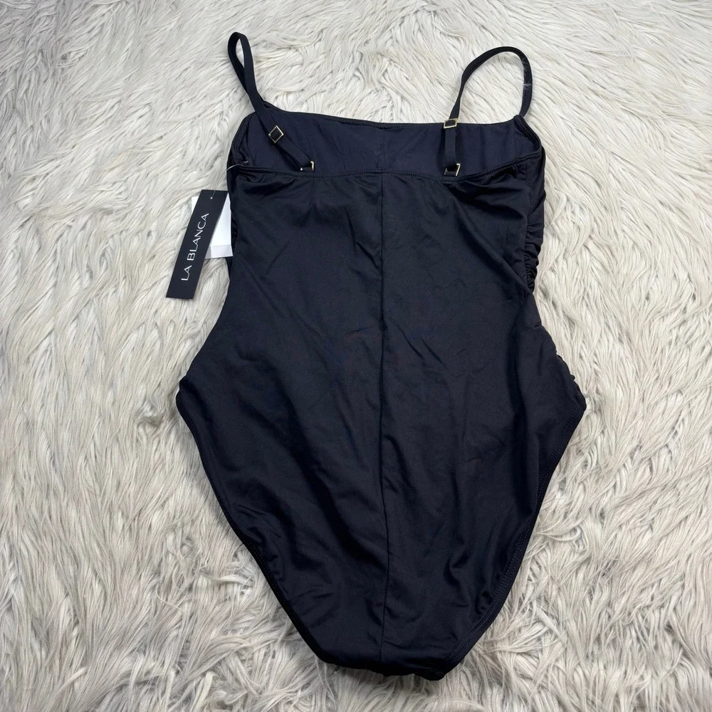 NWT La Blanca Women's 12 Classic One Piece Swim Suit Shirred Draped Front Black